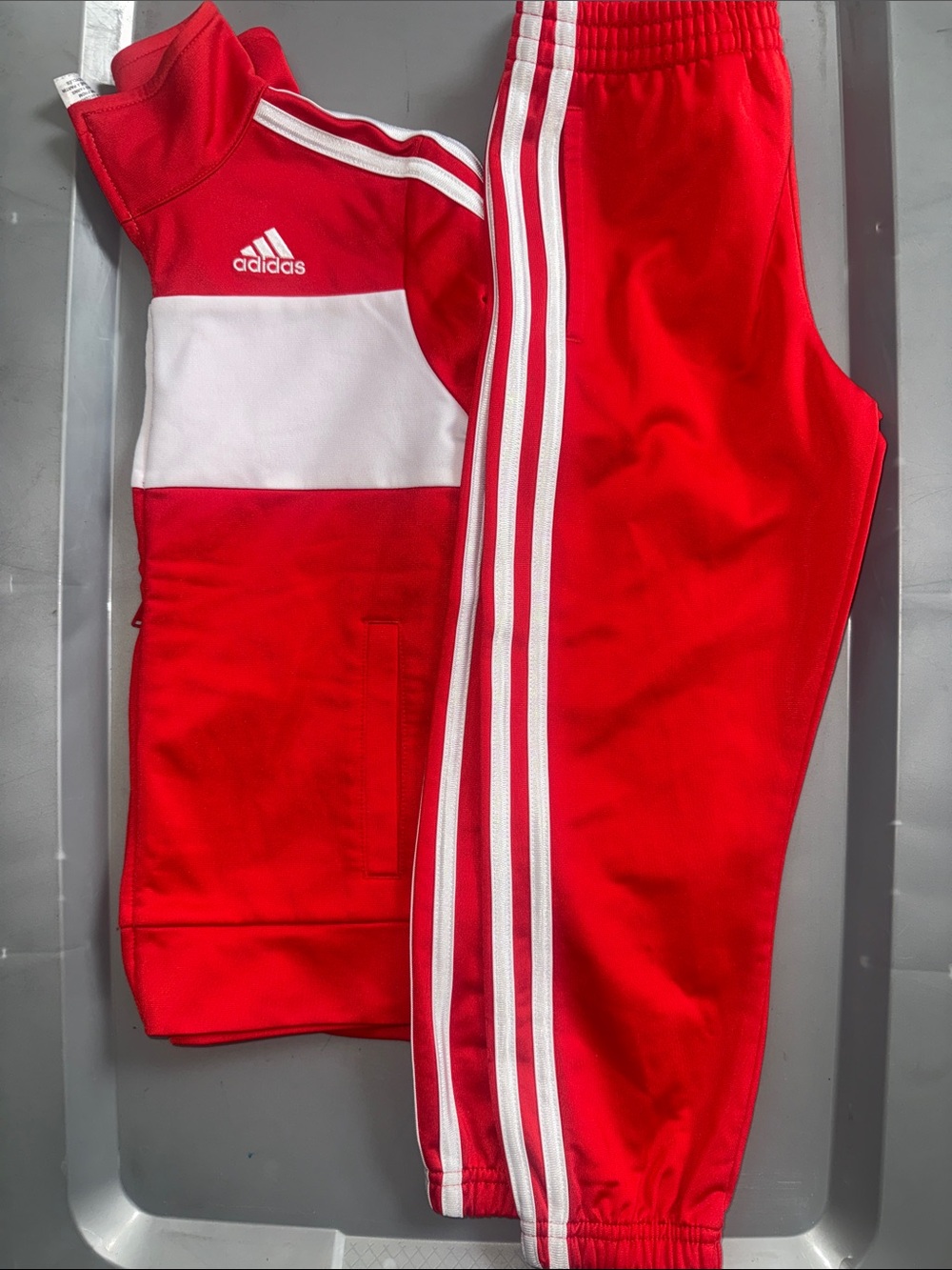 adidas Red and White Kids Matching Tracksuit Set